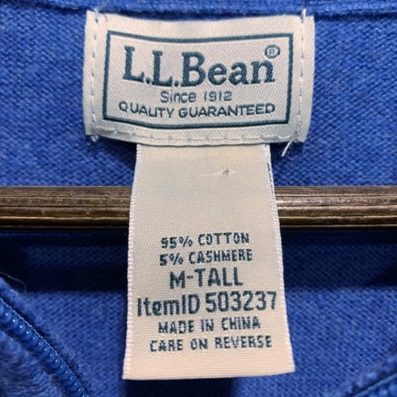 LL Bean Blue Stripe 1/4 Zip 100% Cotton Sweater - Size M Tall - Picture 5 of 7